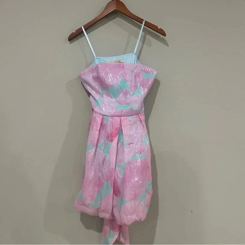 HUTCH Polly Sequin Dress Aqua Neon Size 4 NWOT - Picture 2 of 5